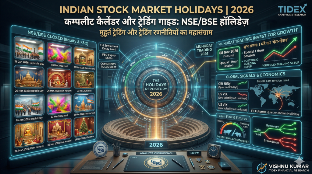 Indian Stock Market Holidays 2026 complete NSE BSE MCX holiday calendar F&O expiry shifts and Muhurat Trading guide by Vishnu Kumar Tidex Financial Research
